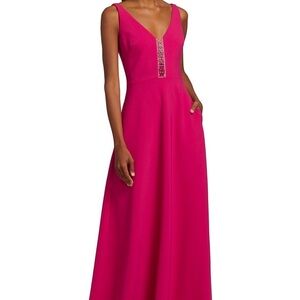 Theia Pink Sleeveless V-Neck Gown for Weddings